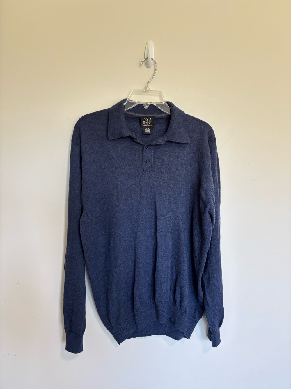 Jos. A. Bank Men’s XXL Navy V-Neck Polo Sweater Italian Merino Wool Preppy